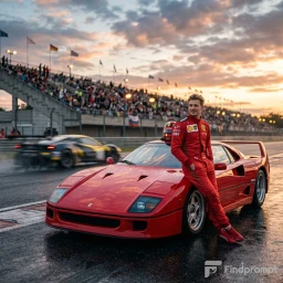 молодой человек блондин на фоне спорт-кара