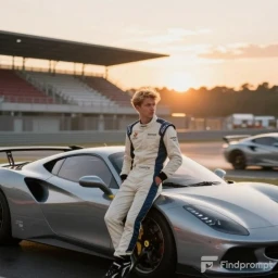 молодой человек блондин на фоне спорт-кара